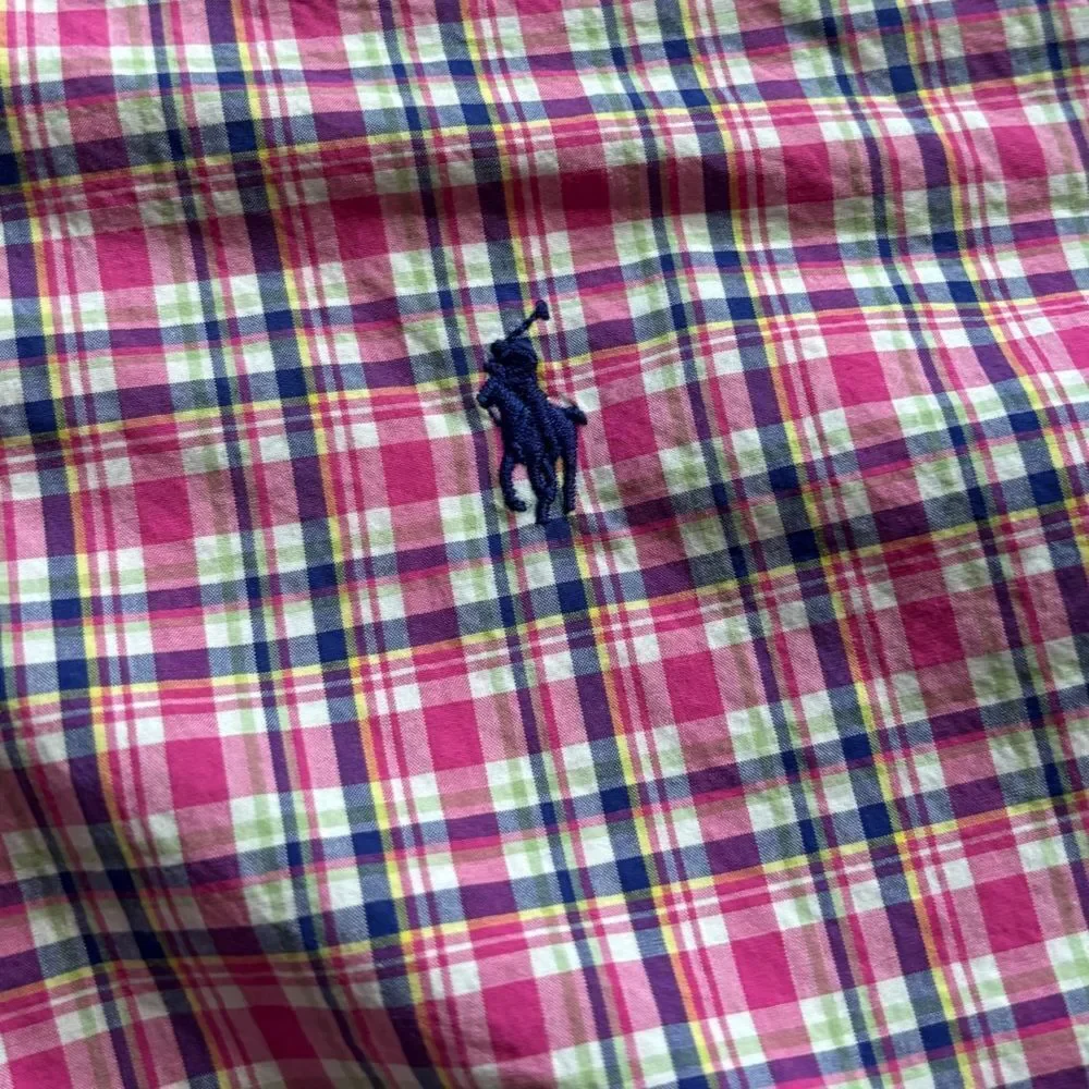 Ralph Lauren Button Down Shirt Plaid Short Sleeves‎ Mens Size Medium